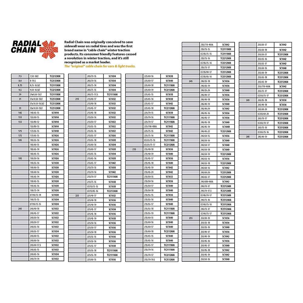 Radial Chain Cable Traction Grip Tire Snow Passenger Car Chain Set, 4 Pack