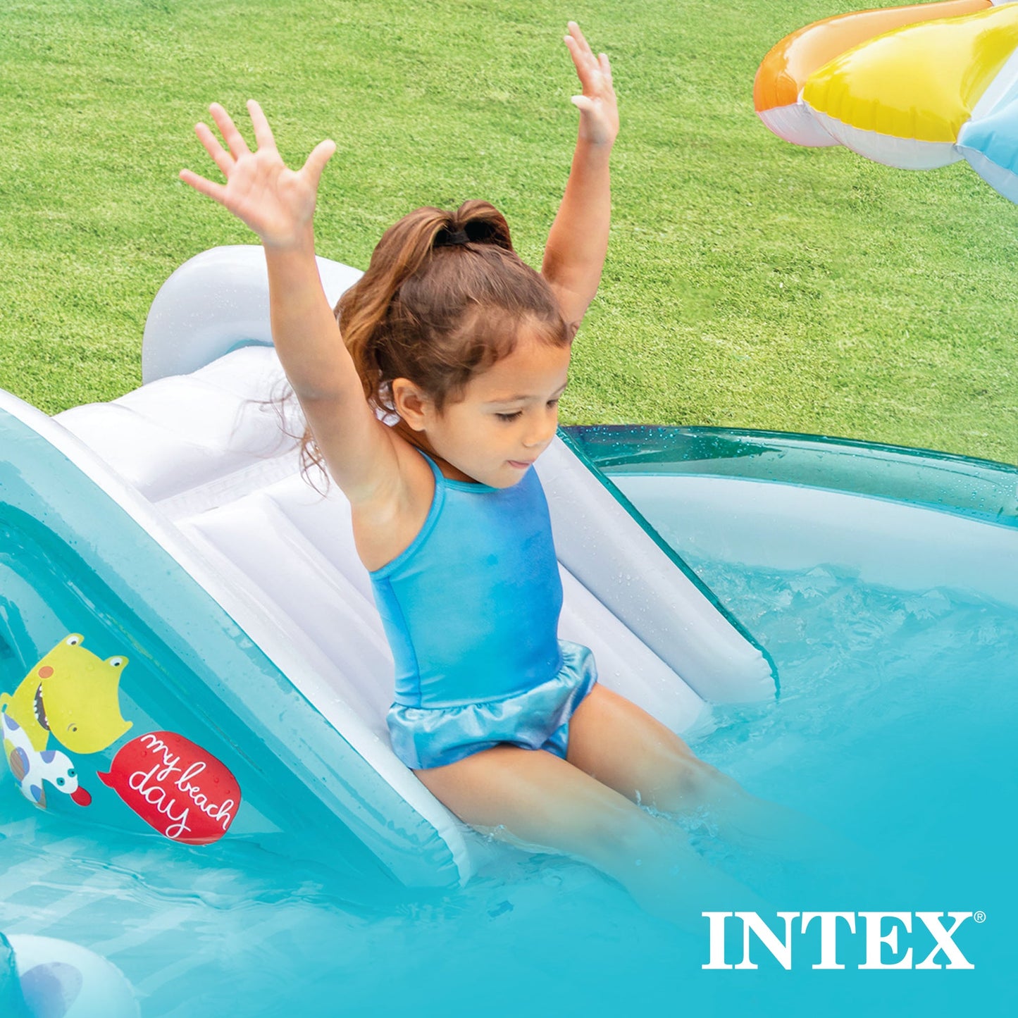 Intex 57165EP Gator Outdoor Inflatable Kiddie Pool Water Play Center with Slide