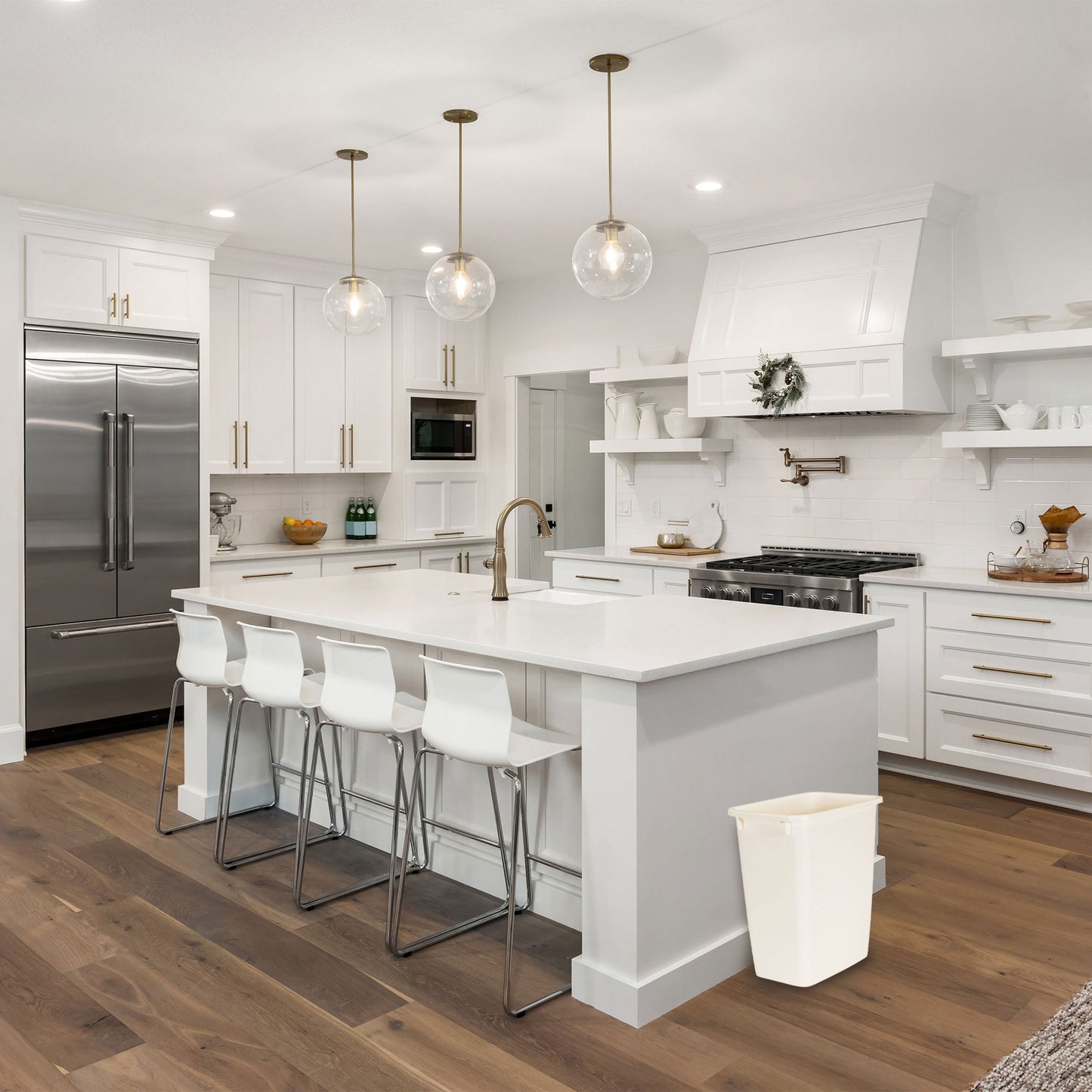 Rubbermaid 21 Quart Kitchen, Bathroom, and Office Wastebasket Trash Can, Bisque