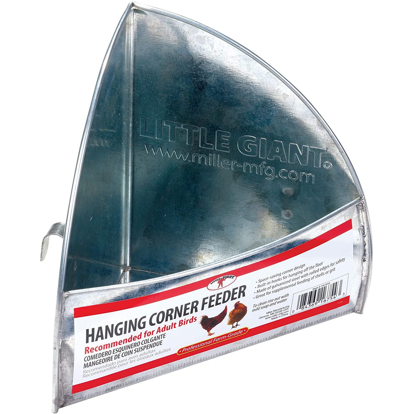 Miller Manufacturing Company Hanging Corner Poultry Feeder, Galvanized Steel