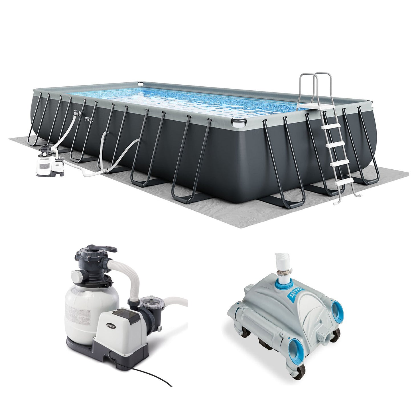 Intex Ultra XTR 24ft x 12ft x 52in Rectangular Frame Pool & Sand Vacuum Cleaner