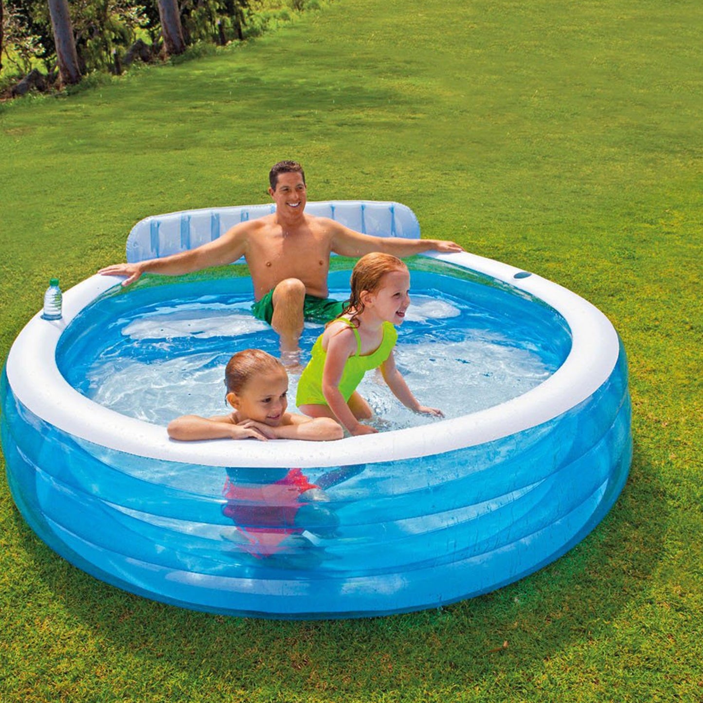 Intex 90"x86"x31" Family Lounge Pool w/ Built In Bench & 120V Electric Air Pump