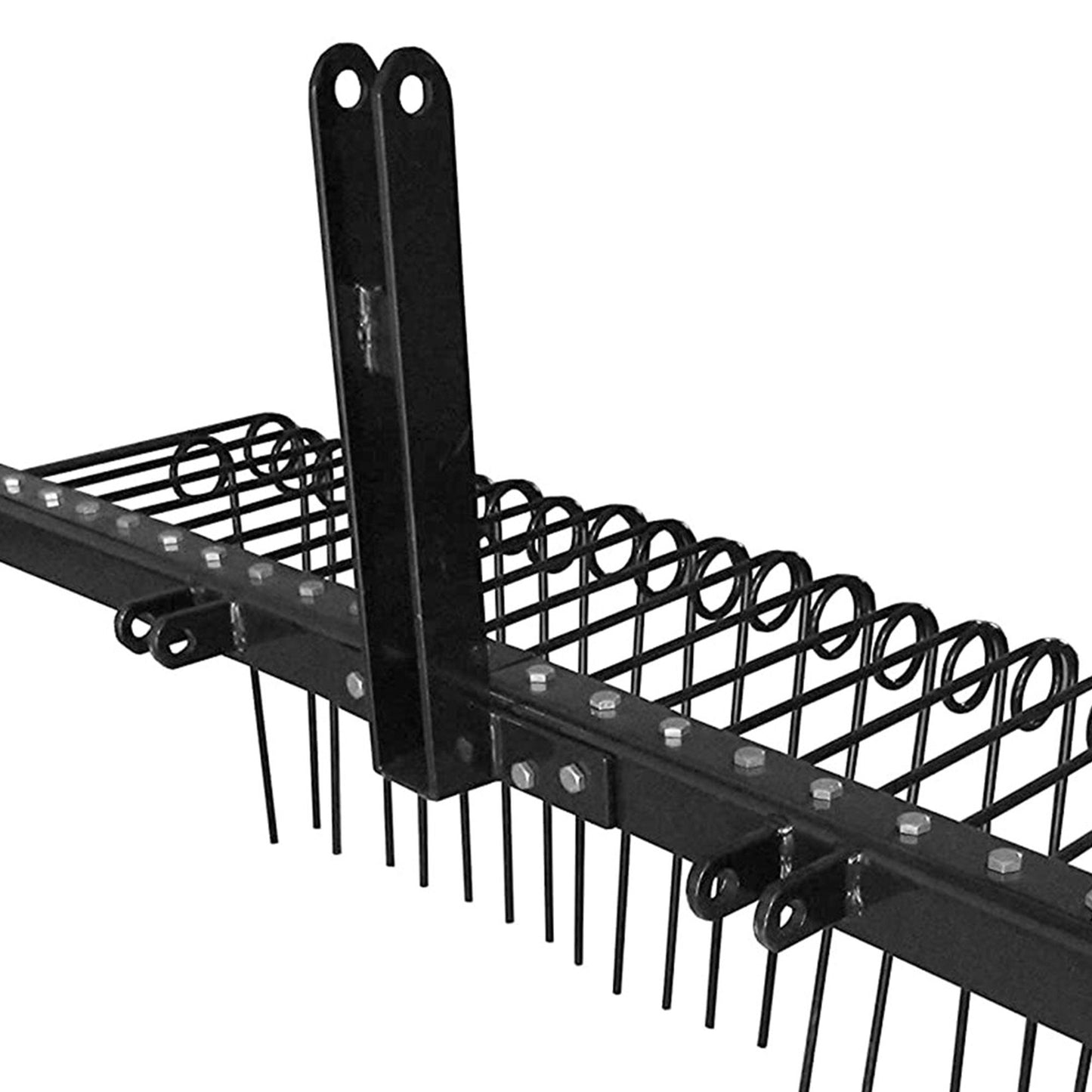 Field Tuff 3 Point 72 Inch Durable Powder Coated Steel Pine Straw Rake, Black
