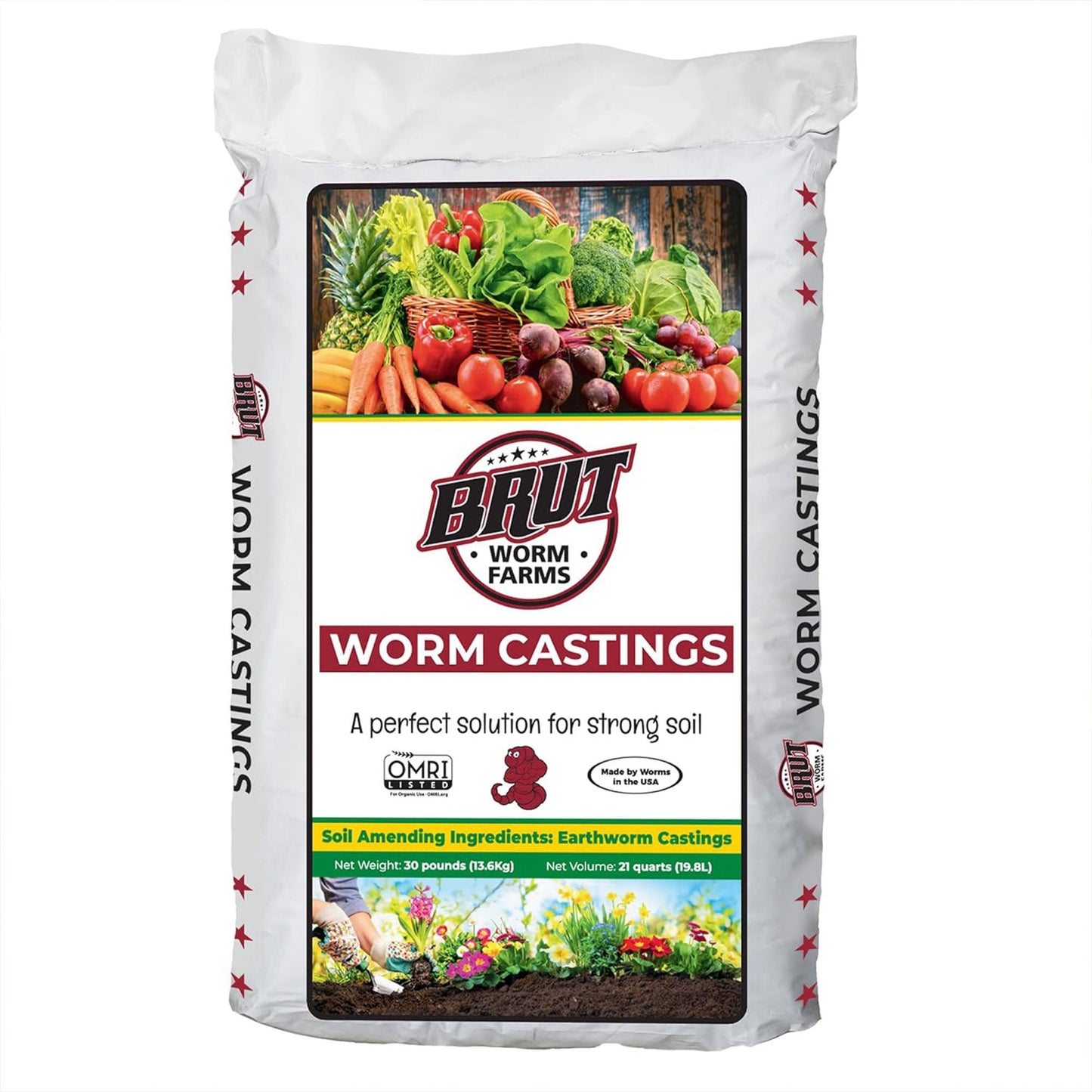 Brut Worm Farms Organic Worm Castings Soil Builder, 30 Pound Bag (4 Pack)