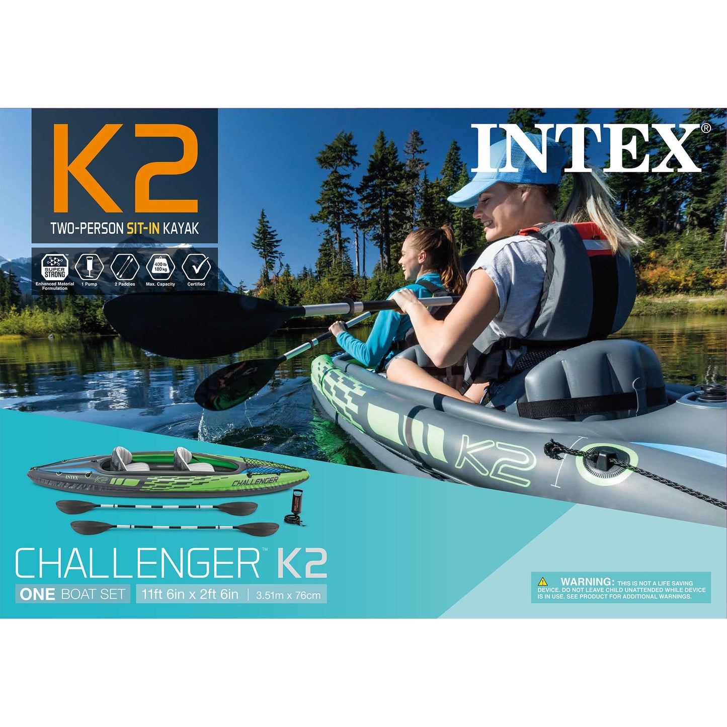 Intex Challenger K2 2-Person Inflatable Kayak and Accessory Kit with Oars & Pump
