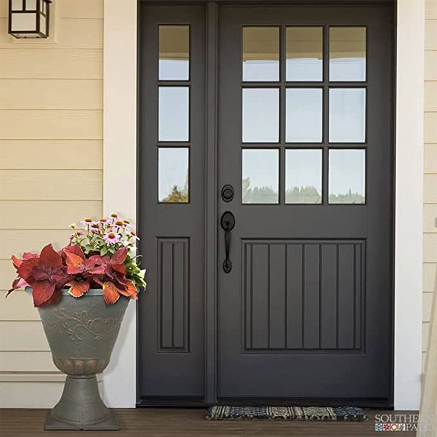 Southern Patio Sonoma Urn 16 Inch Diameter Resin Stone Tall Planter, Rust Brown