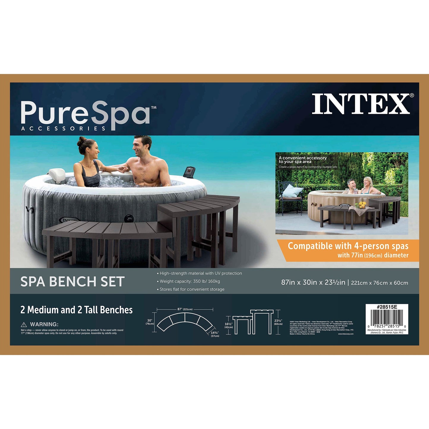 Intex 28515E Set of 4 PureSpa Benches, Accessories Compatible w/ 4 Person Spas
