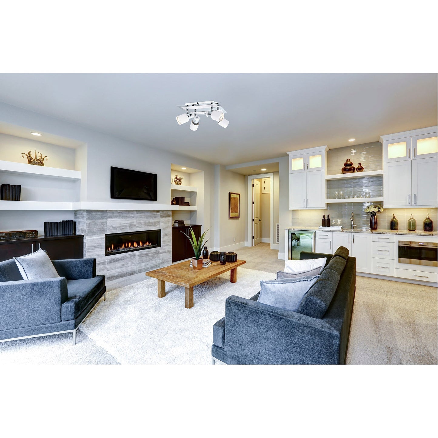 Eglo Davida 9 Inch 4 Light Semi Flush Mount Ceiling Light, Chrome and White