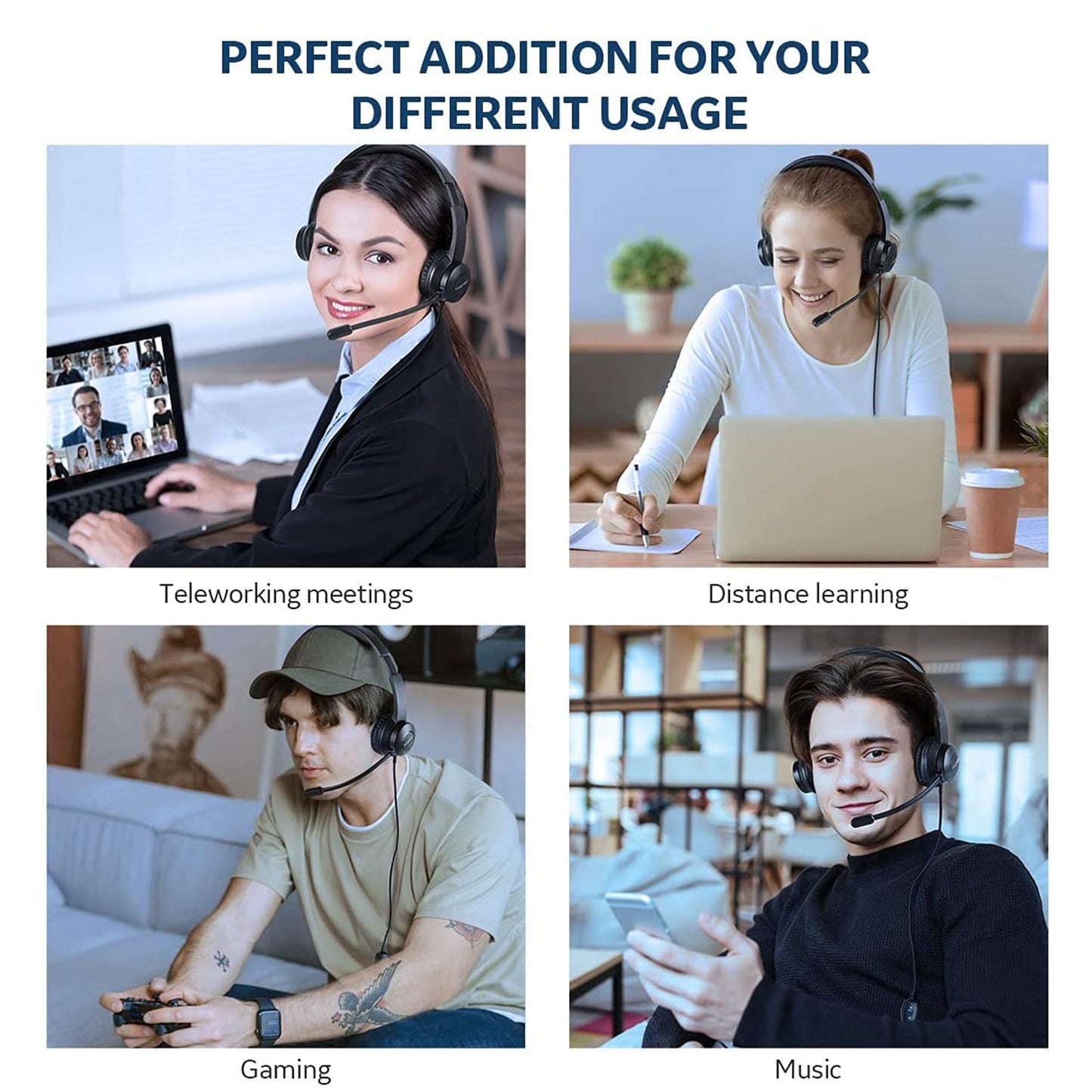 S100 Headphone with Adjustable Boom Microphone Computer PC Headset, Black