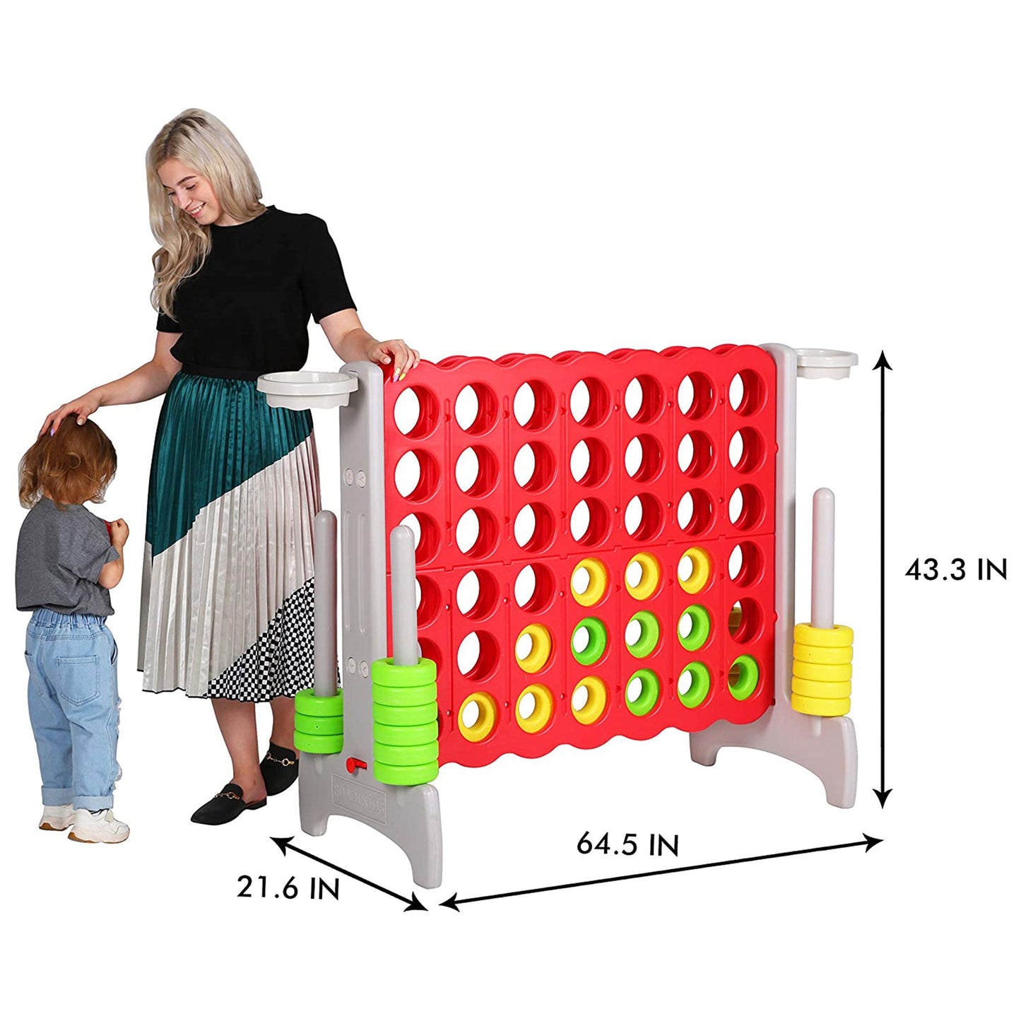 SDADI Giant 64 Inch 4-In-A-Row Game and Basketball Game for Kids, Gray and Red