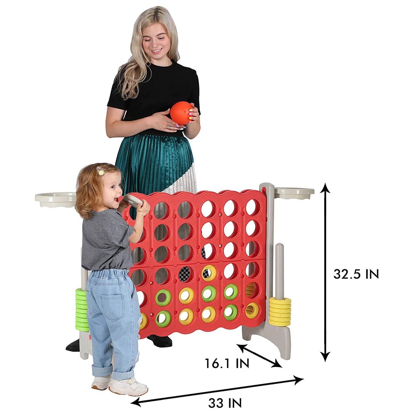 SDADI Giant 33 Inch 4-In-A-Row Game and Basketball Game for Kids, Gray and Red