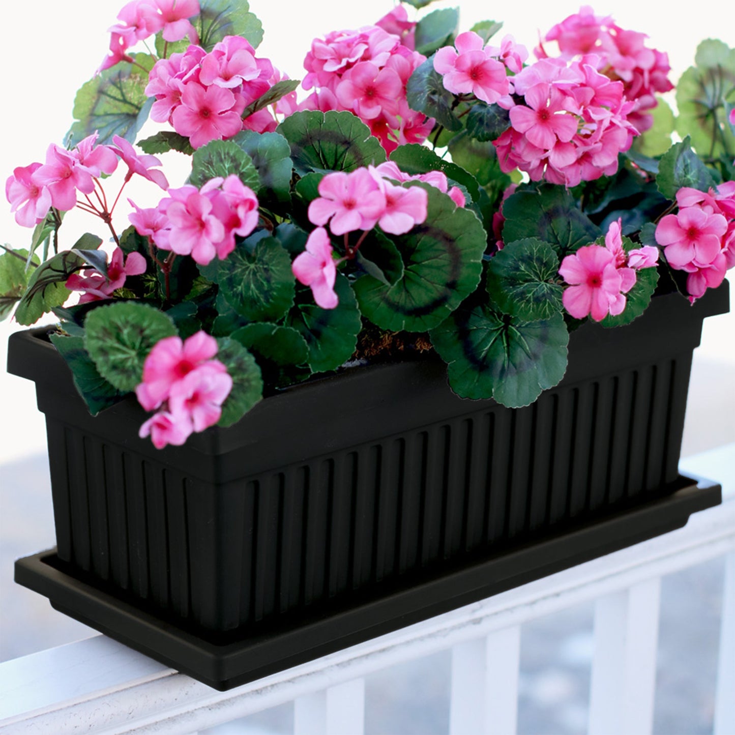 HC Companies 24 Inch Fluted Plastic Venetian Garden Flower Window Box, Black