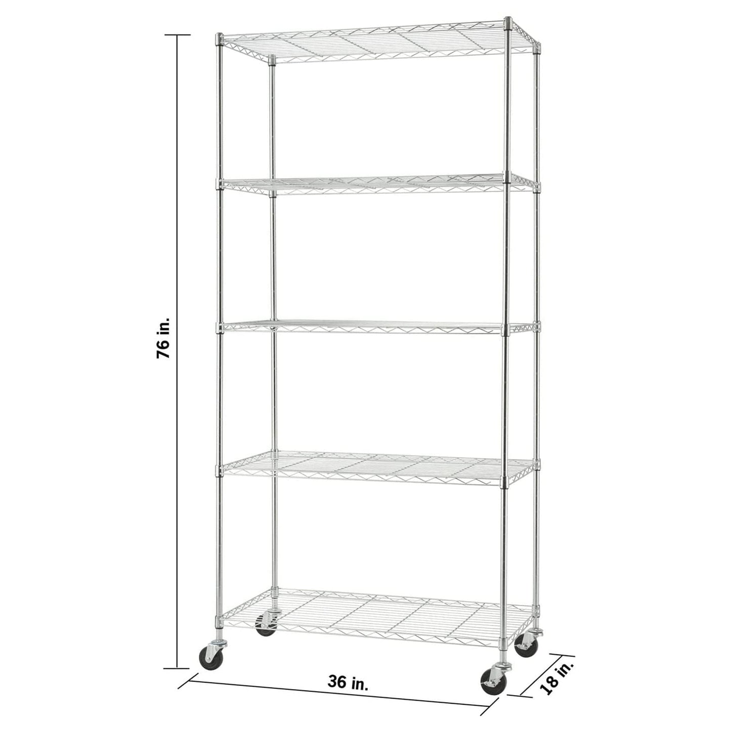 TRINITY BASICS EcoStorage 5 Tier Adjustable Wire Shelving with Wheels, Chrome