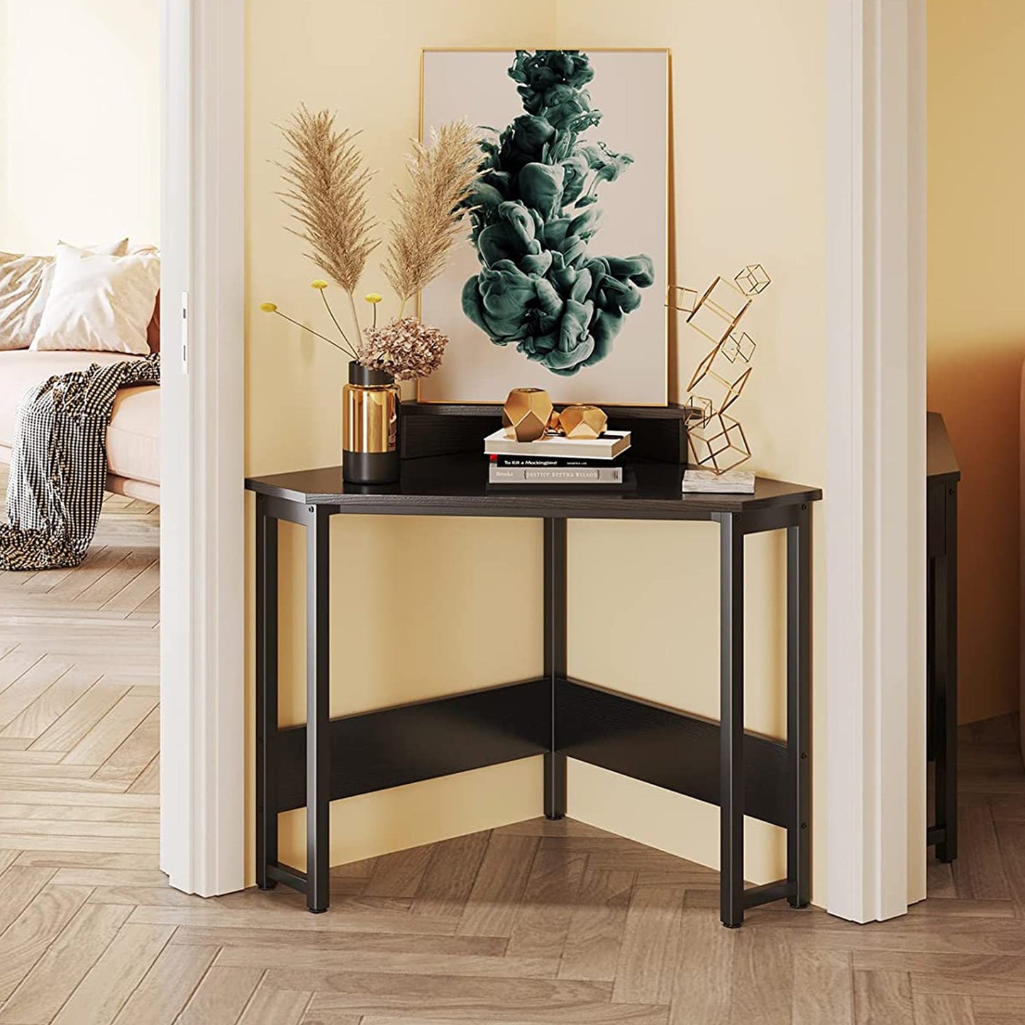 ODK Modern Triangle Corner Computer Writing Desk w/ Raised Monitor Stand, Black