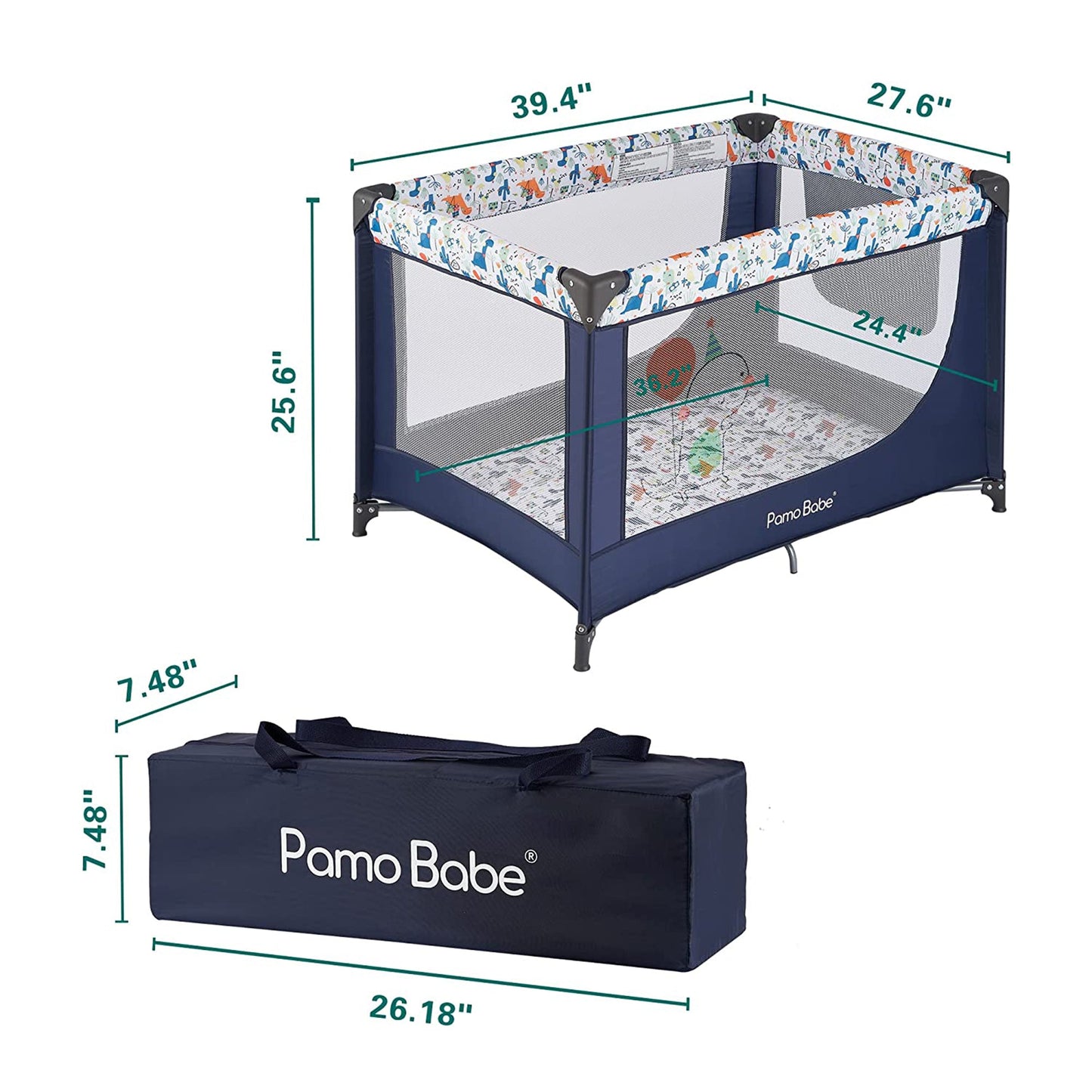 Pamo Babe Portable Enclosed Baby Playpen Crib with Mattress and Carry Bag, Blue