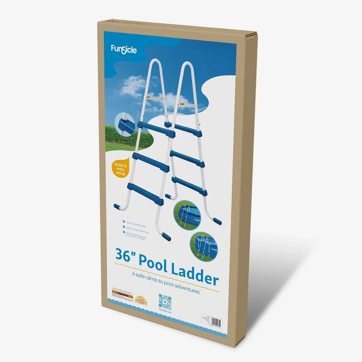 Funsicle 36 Inch SureStep 3 Stair Outdoor Above Ground Swimming Pool Ladder