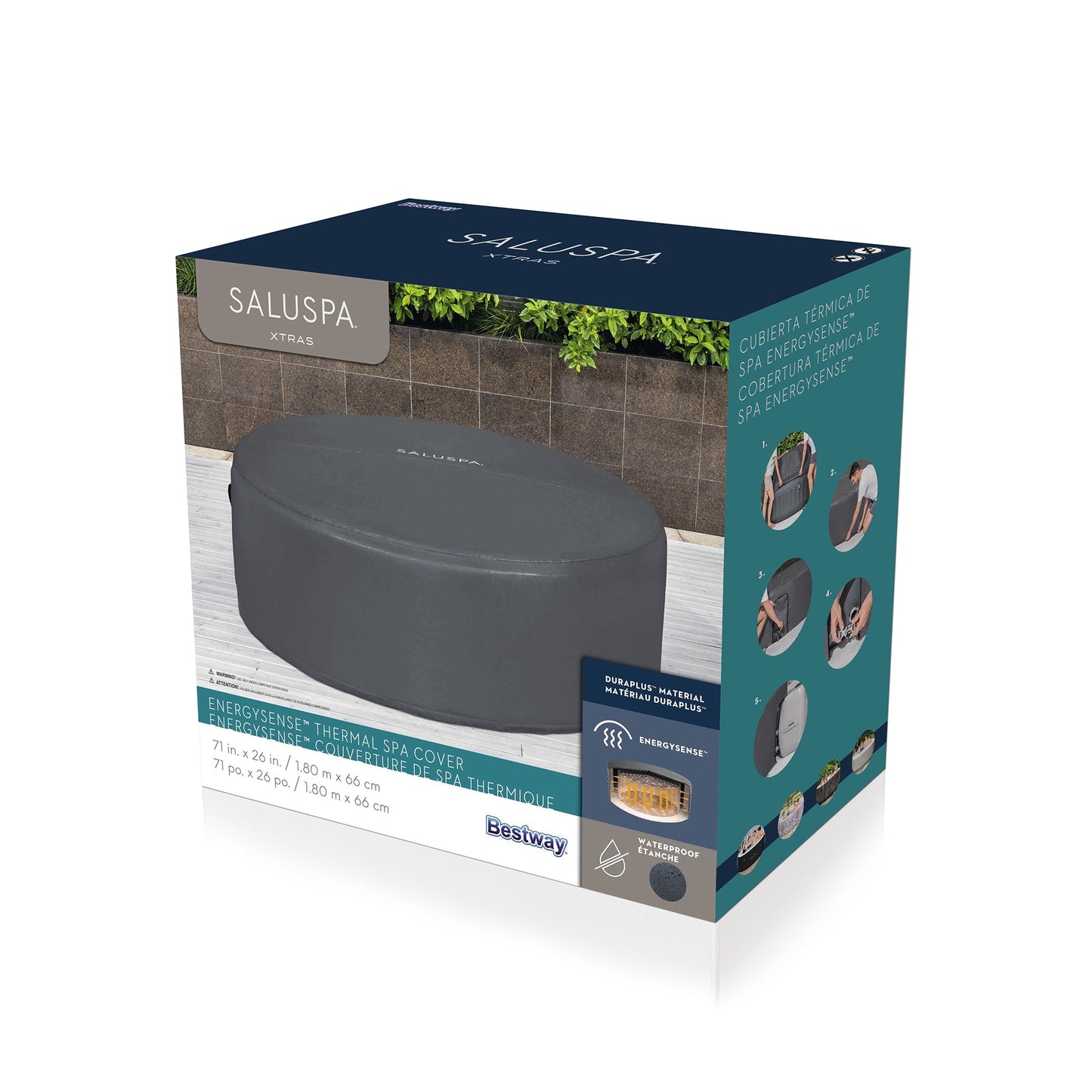 SaluSpa 71x26 Inch EnergySense DuraPlus Waterproof Round Thermal Spa Cover, Gray