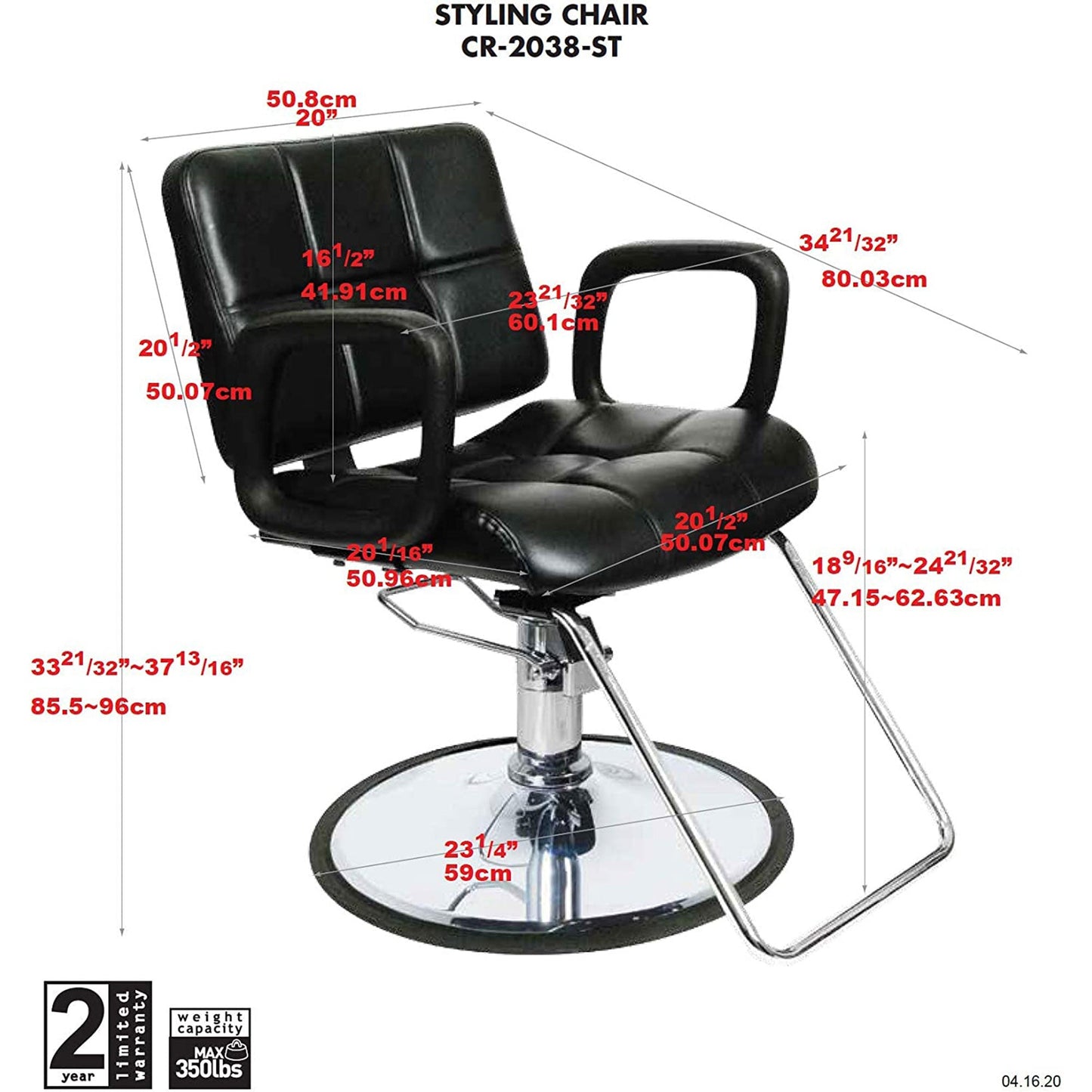 PureSana Chromium Ariana 360 Degree Professional Styling Salon Chair, Black