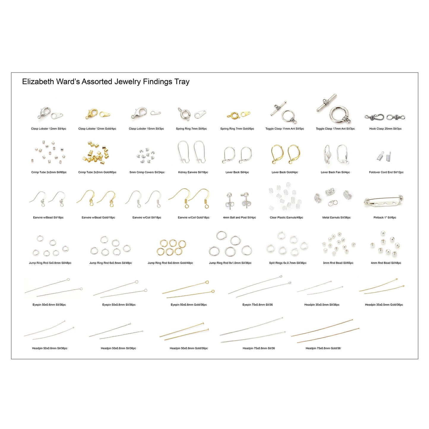 Bead Storage Solutions Elizabeth Ward 1,111pc Assorted Jewelry Findings Tray