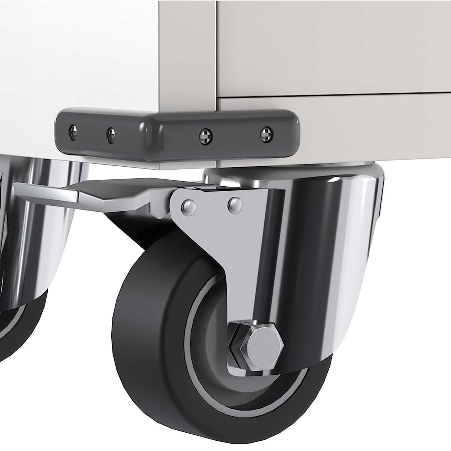 AOBABO Steel Lockable Office Storage Cabinet, Adjustable Shelves & Wheels, White