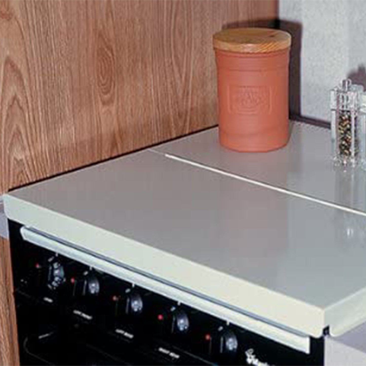 Camco Universal Fit Splash Guard Steel Stove Top Cover for RV or Campers, Almond