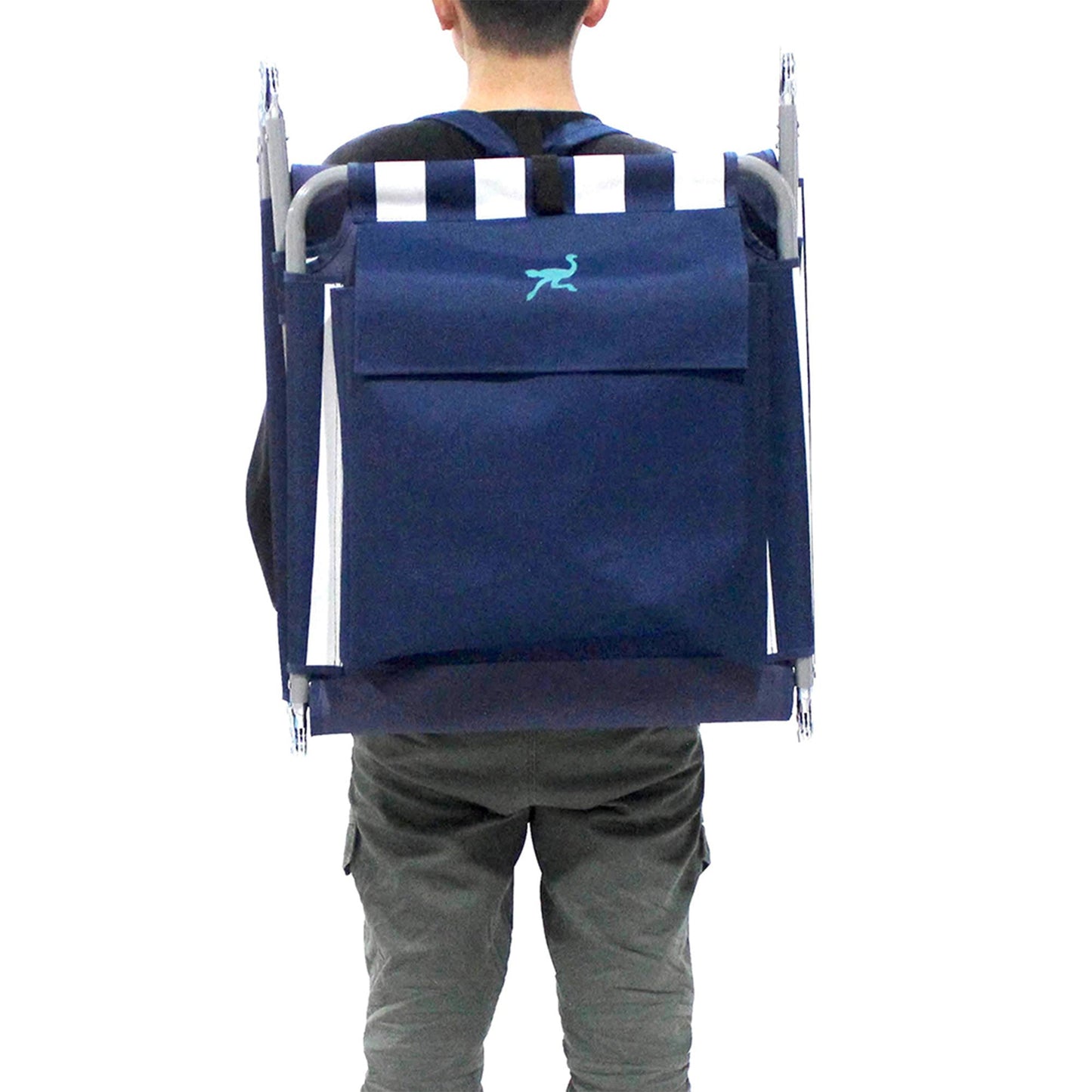 Ostrich Backpack Chaise Folding Lounge Chair w/Storage Bag, Navy Stripe (3 Pack)