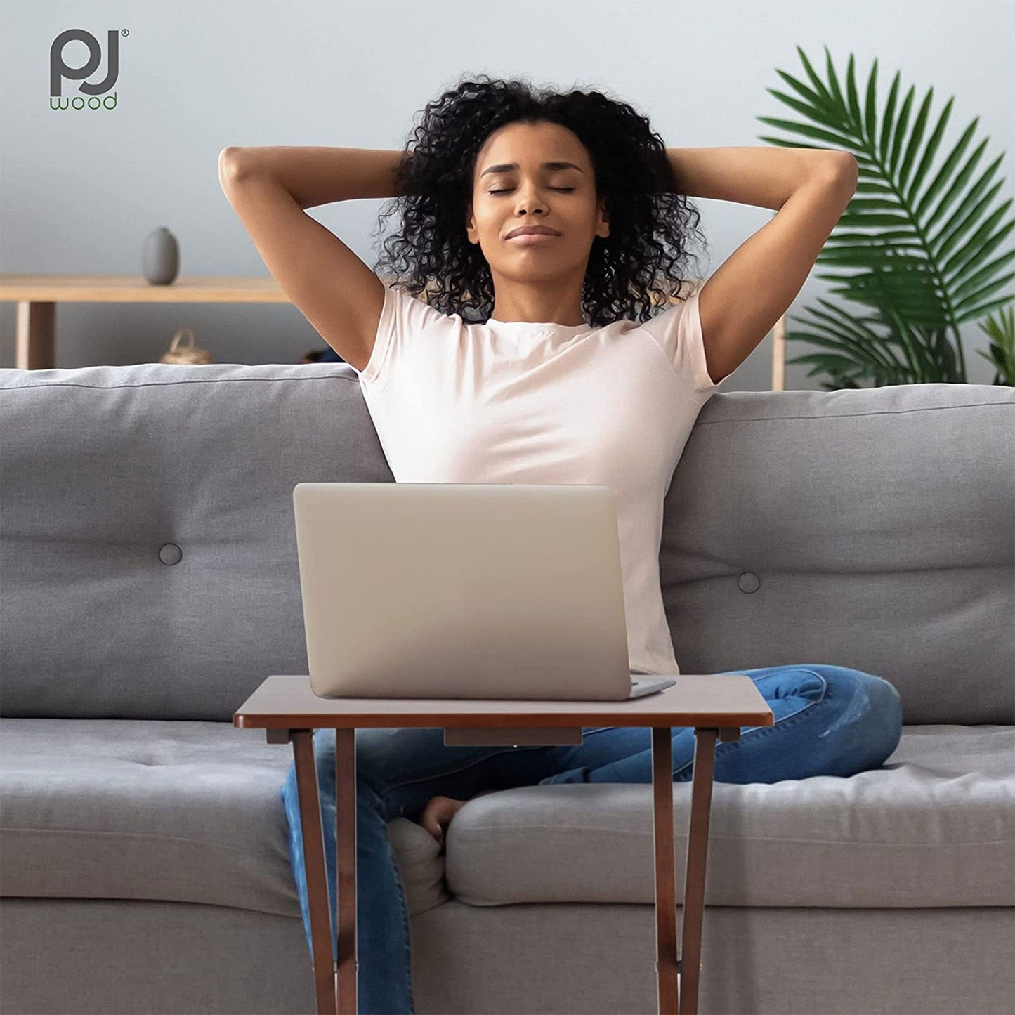 PJ Wood Portable Folding TV Snack Tray Table Desk Stand, Honey Oak (10 Pack)