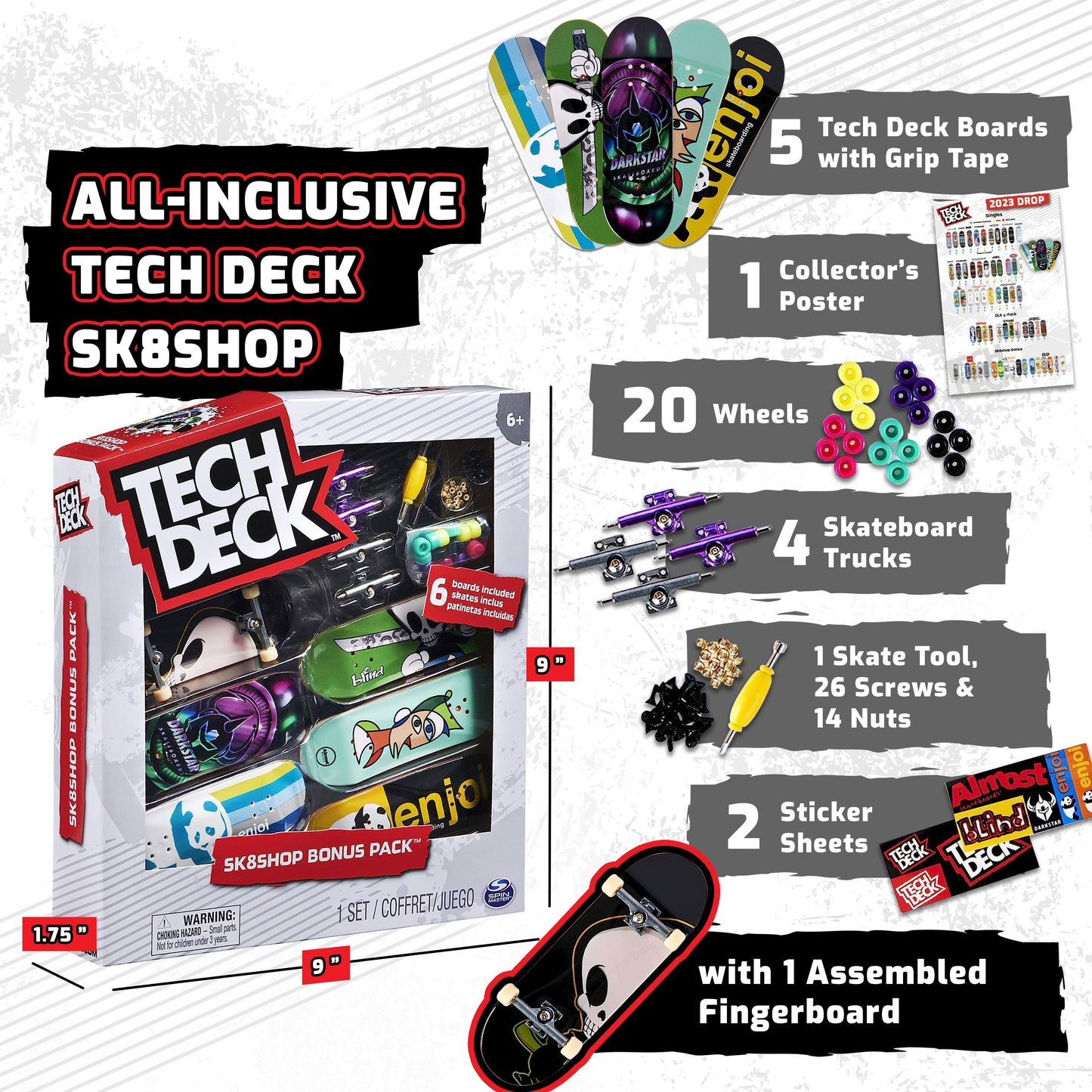 Tech Deck Customizable Sk8shop Fingerboard Skateboard Toy Bonus Pack, Multicolor