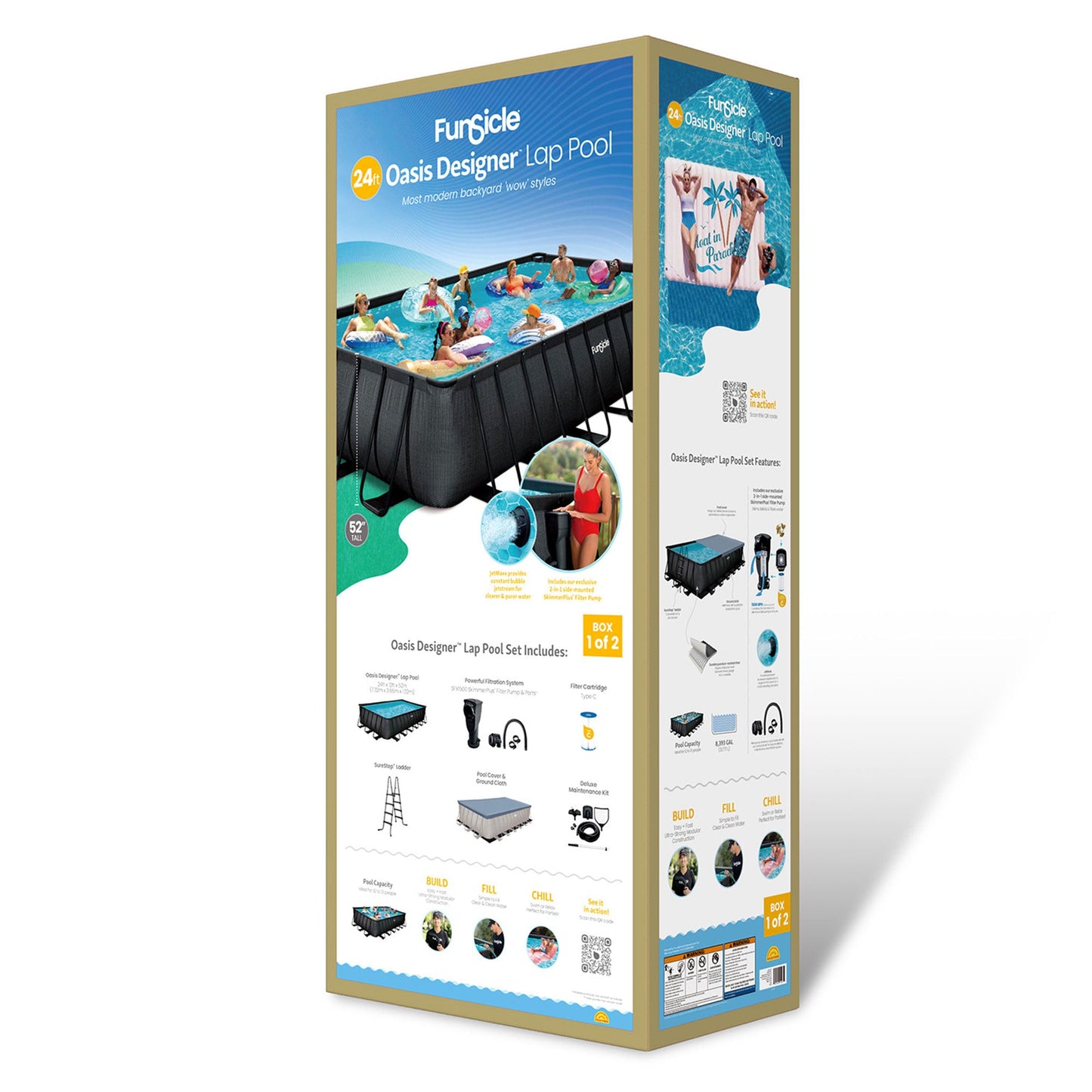 Funsicle 24'x12'x52" Oasis Rectangle Outdoor Above Ground Swimming Pool, Black