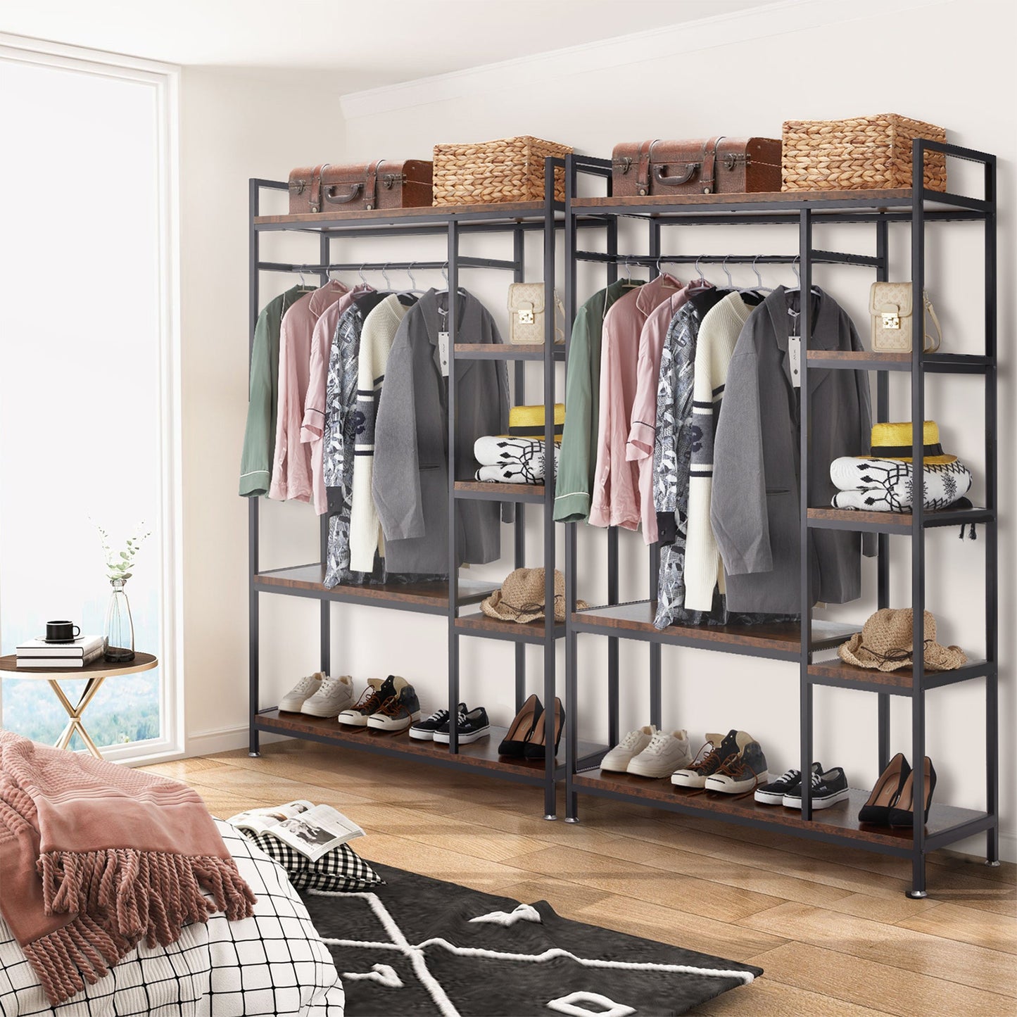 JOMEED Freestanding Closet Clothing Rack Organizer with Shelves and Hanging Rod