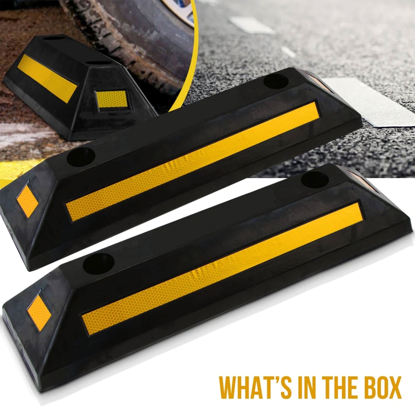 Pyle Heavy Duty Car and Truck Wheel Stop Rubber Parking Tire Block (Set of 2)