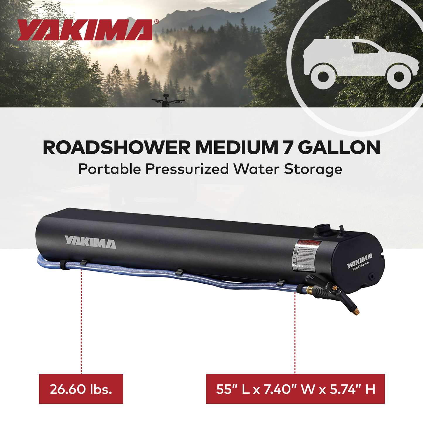YAKIMA RoadShower Medium 7 Gallon Portable Pressurized Water Storage, Black