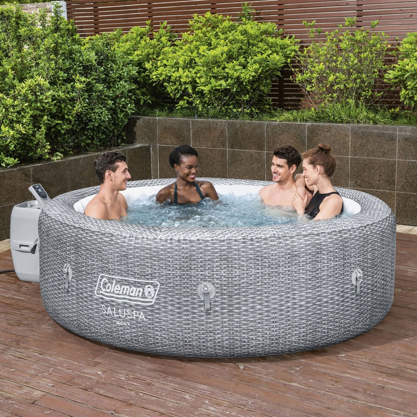 Bestway Coleman Sicily AirJet Inflatable Round Hot Tub with 6 SaluSpa Seat, Gray