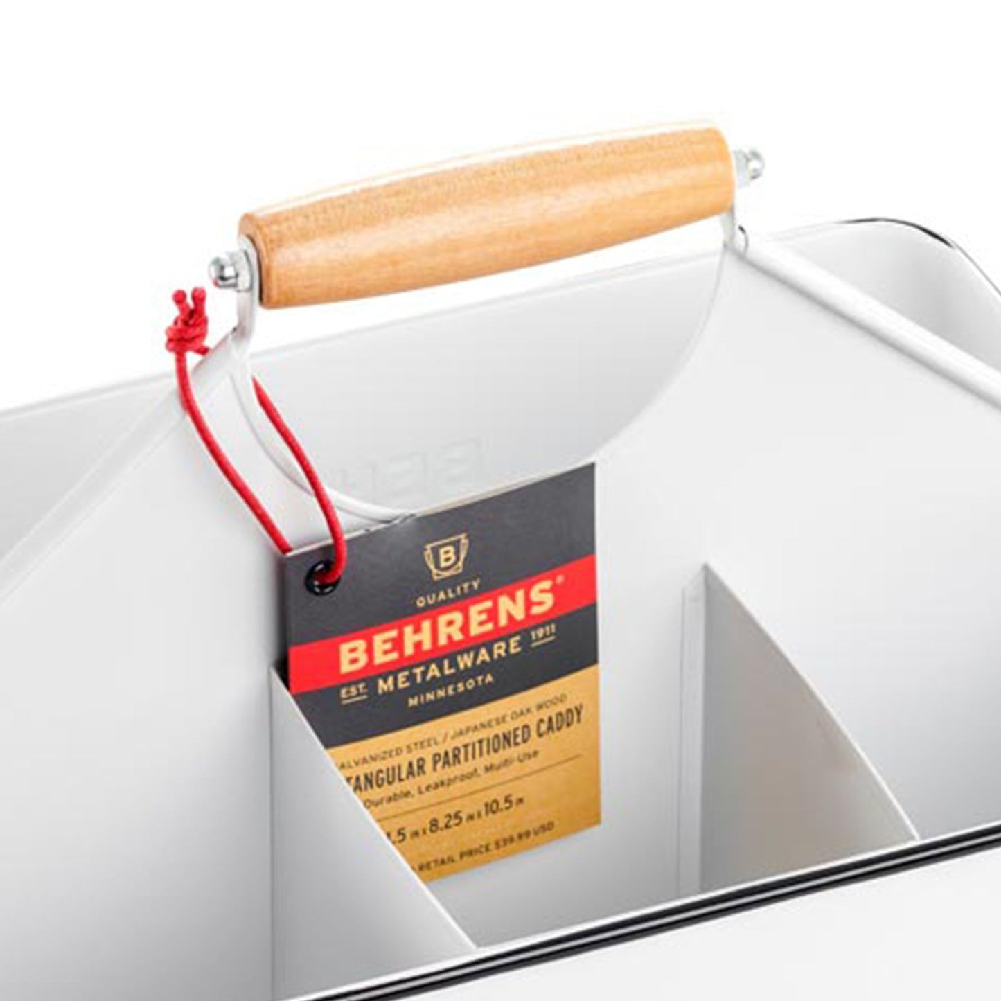 Behrens Versatile 11.5 Inch Rectangular Steel Partitioned Cleaning Caddy, White