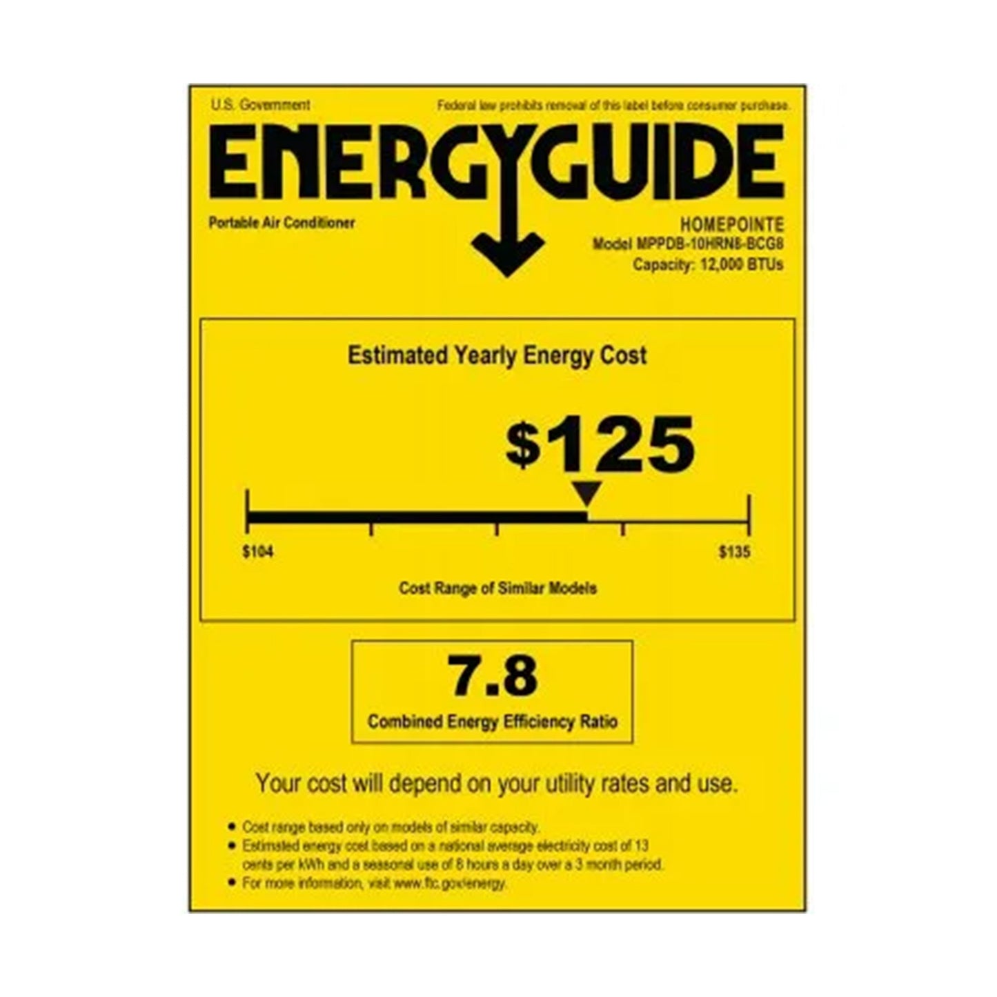 HomePointe Pad Series 10,000 BTU DOE 13,500 BTU ASHRAE Portable Air Conditioner