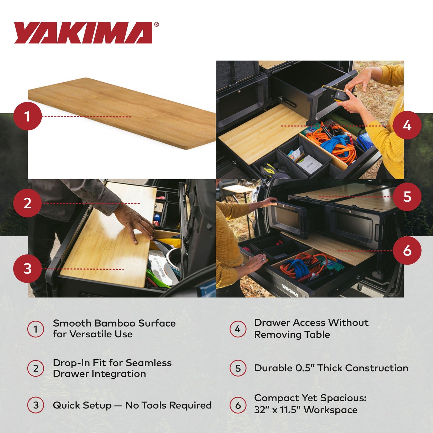 Yakima MOD Work Space Bamboo Finish Drop In Table Top fits MD and LG HomeBase