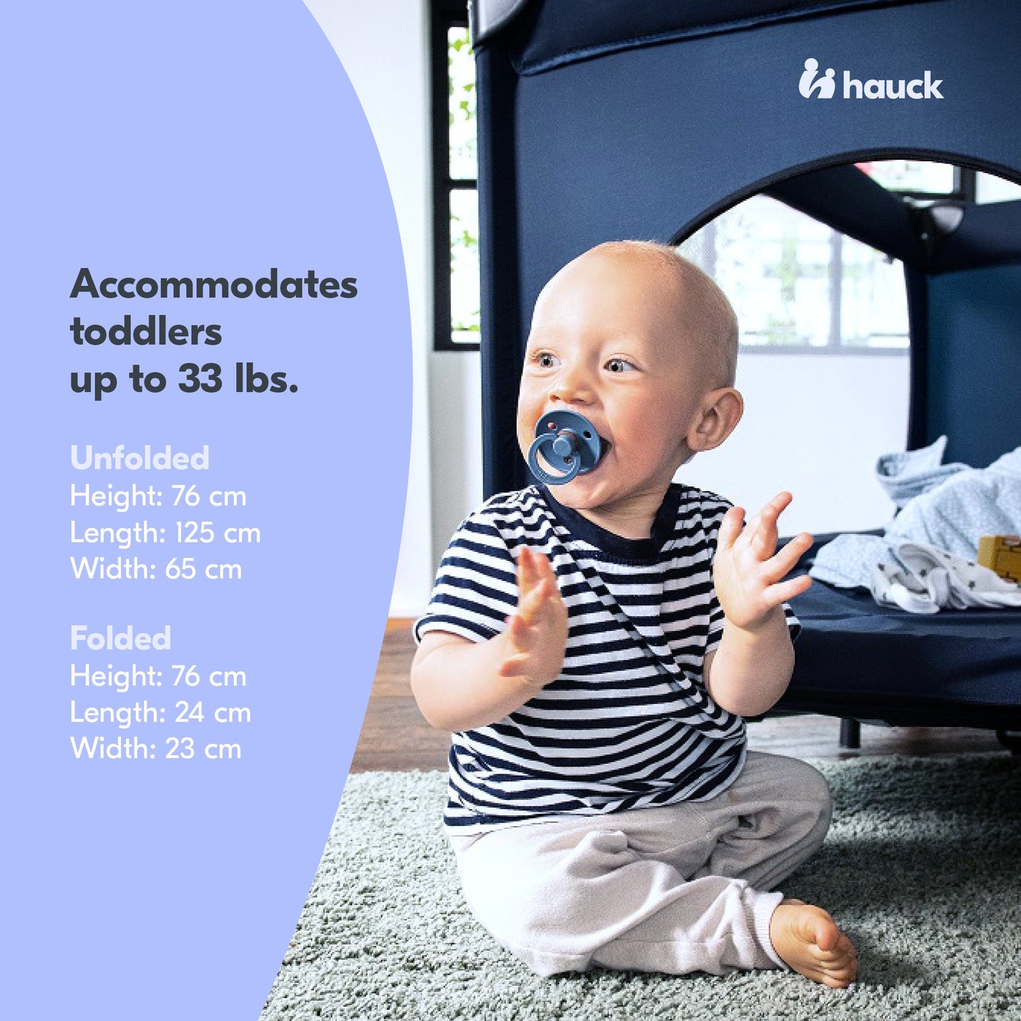 hauck Dream N Play Plus Foldable Travel Bed and Playpen with Mattress, Navy Blue