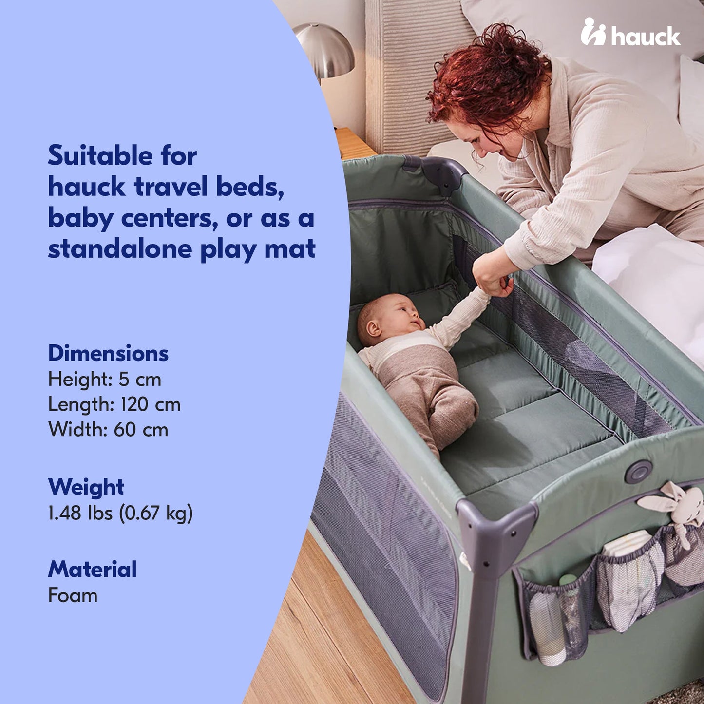 hauck Foldable Portable Foam Toddler Nap Mattress Pad, 24 x 47 Inches, Gray