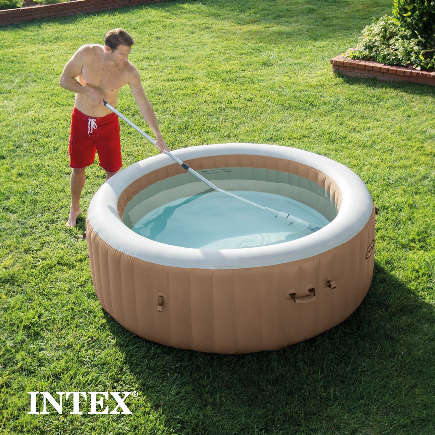 Intex Handheld Pool Vacuum w/PureSpa Plus 4 Person Inflatable Hot Tub, Greywood