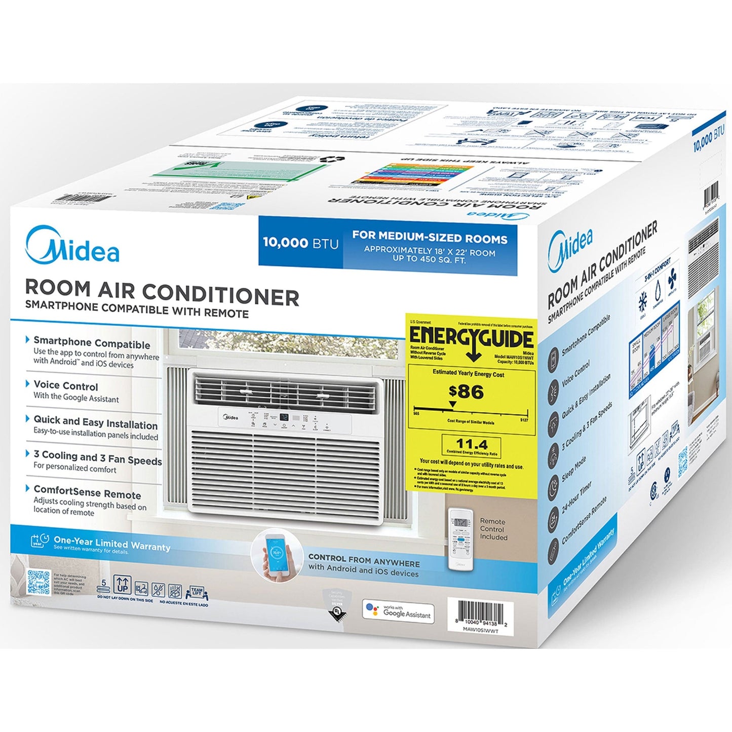 Midea 10,000 BTU ComfortSense Smart Window Air Conditioner Cools up to 450 Sq Ft