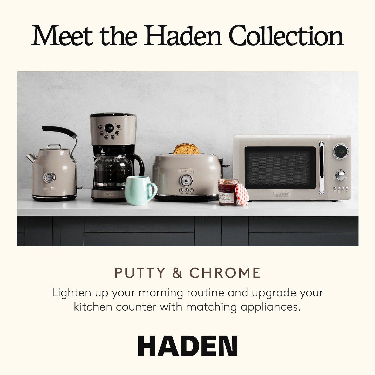 Haden 700 Watt 0.7 Cubic Foot Microwave Oven with Digital Controls, Putty/Chrome