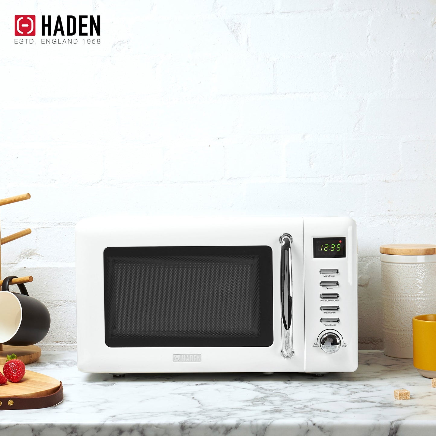 Haden Heritage Compact Microwave & 1.7L Electric Water Kettle, Ivory & Chrome