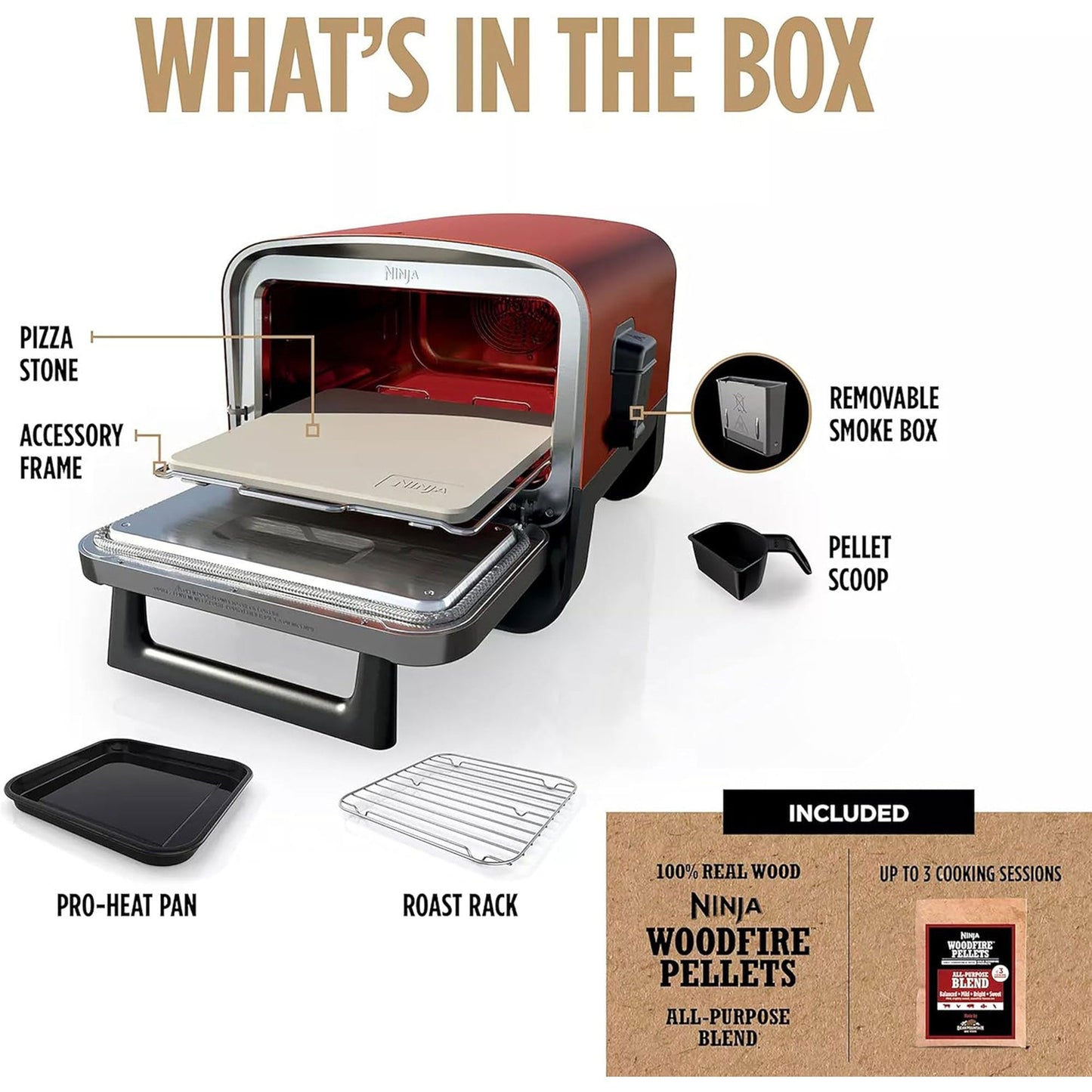 Ninja 8-in-1 Electric Programmable Metal Woodfire Pizza Oven w/ Timer, Navy (Certified Refurbished)