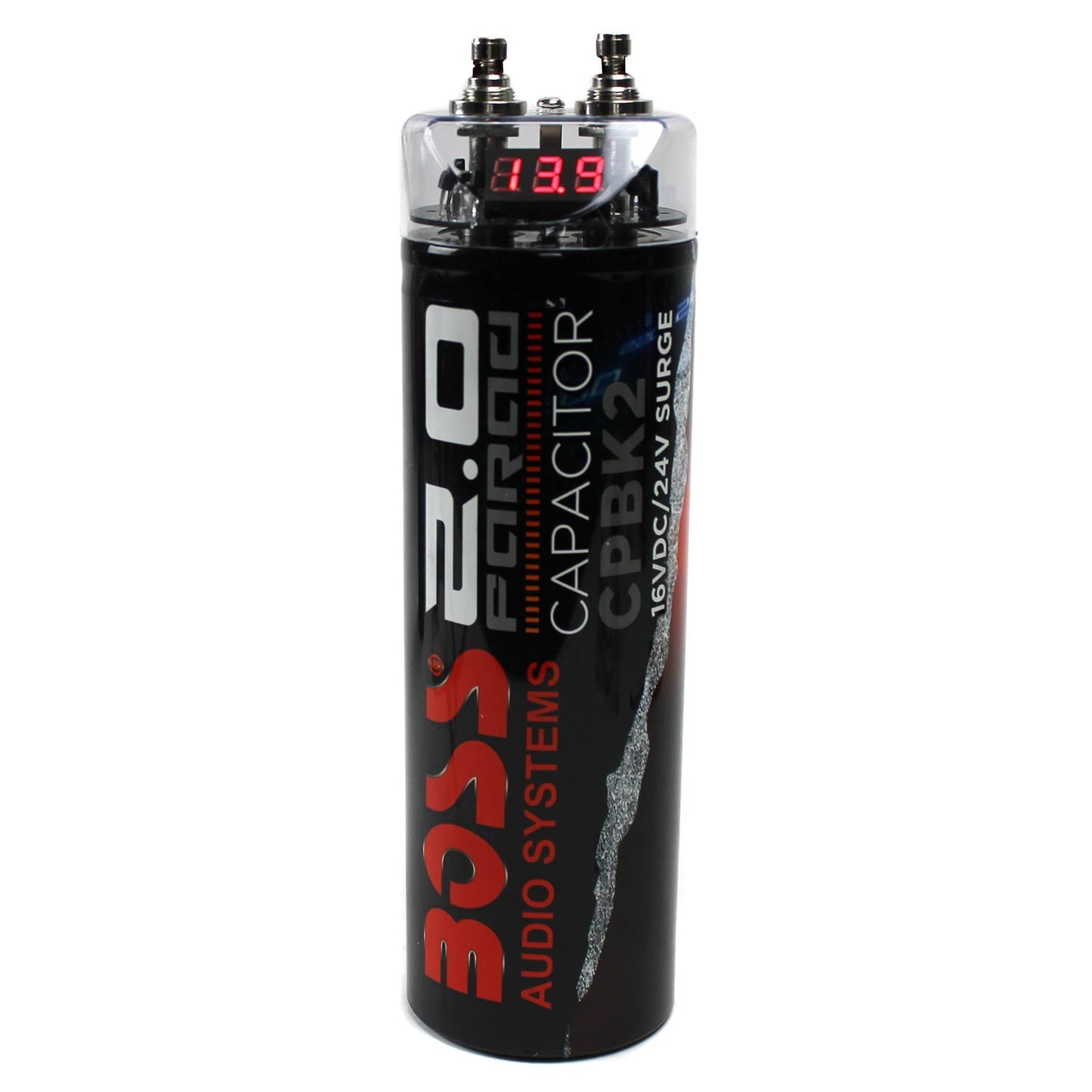 Boss Audio CPBK2 2 Farad 20-Volt Digital Voltage Car Audio Power Capacitor, LED