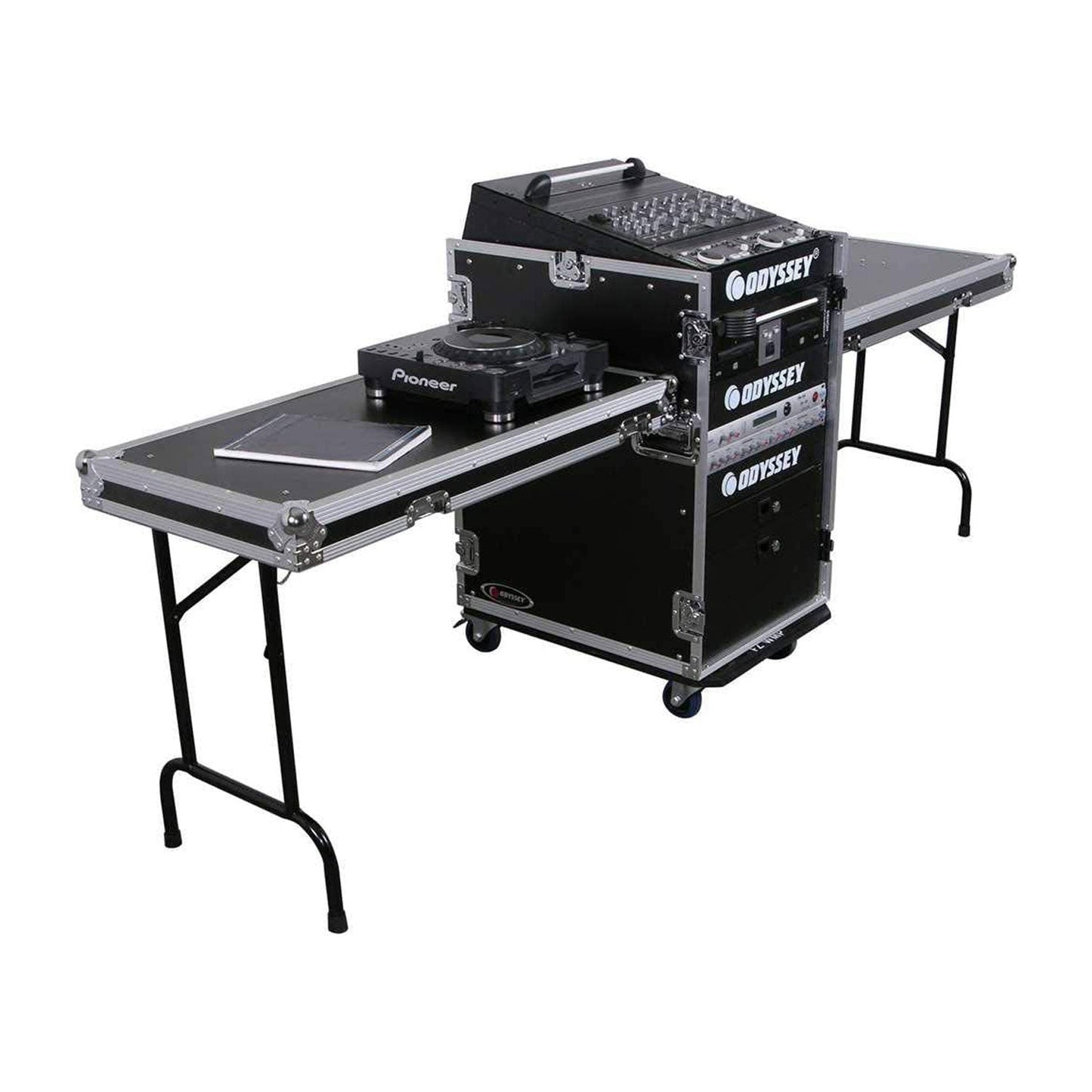 Odyssey 13U Top Slanted 16U Bottom Vertical Pro Combo Rack with 2 Side Tables