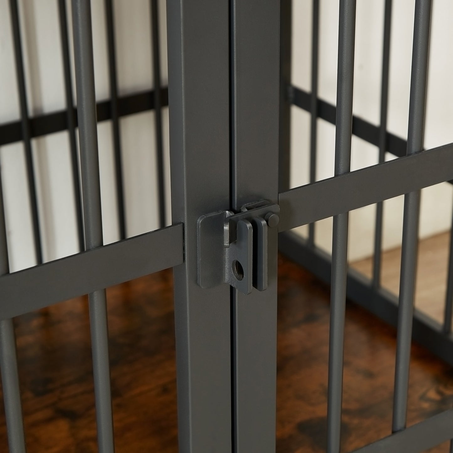 Furniture style dog crate wrought iron frame door with side openings, Rustic Brown, 38.4"W x 27.7"D x 30.2"H.