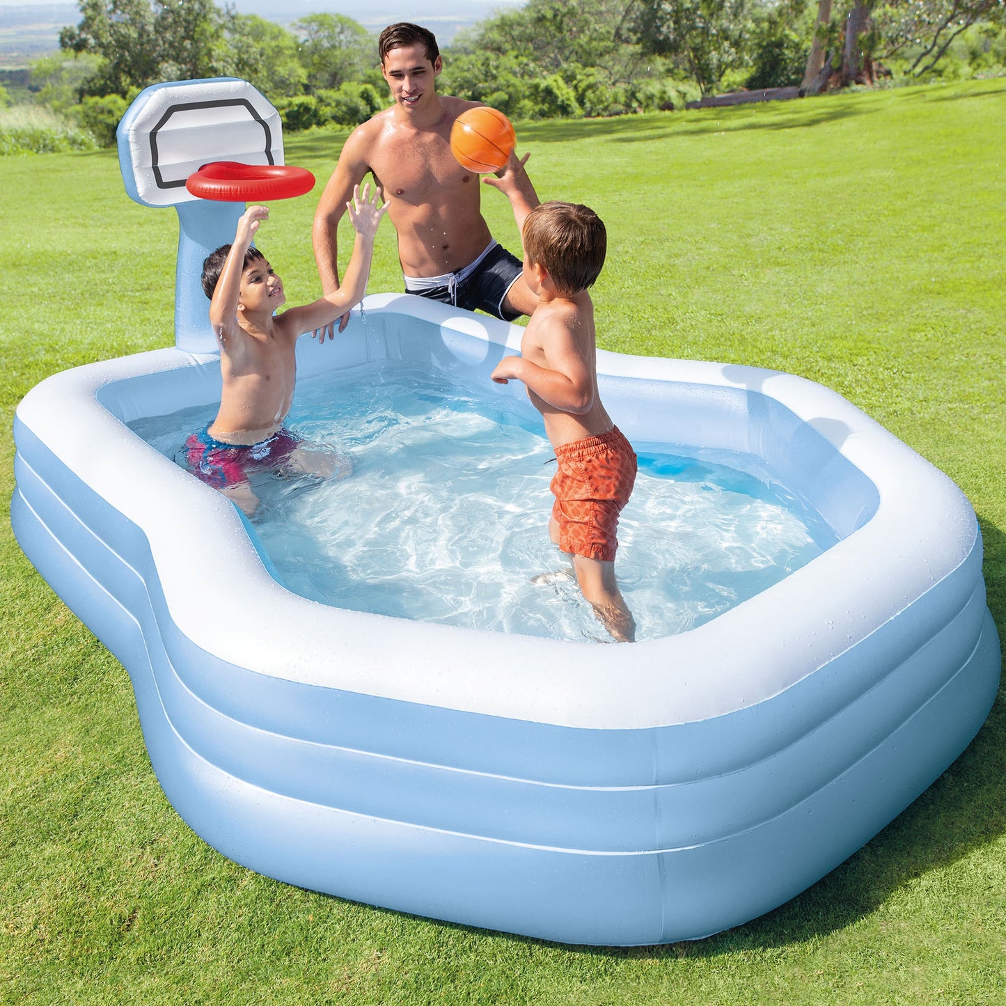 Intex 57183EP 101 Inch Swim Center Shootin' Hoops Inflatable Family Pool, Blue