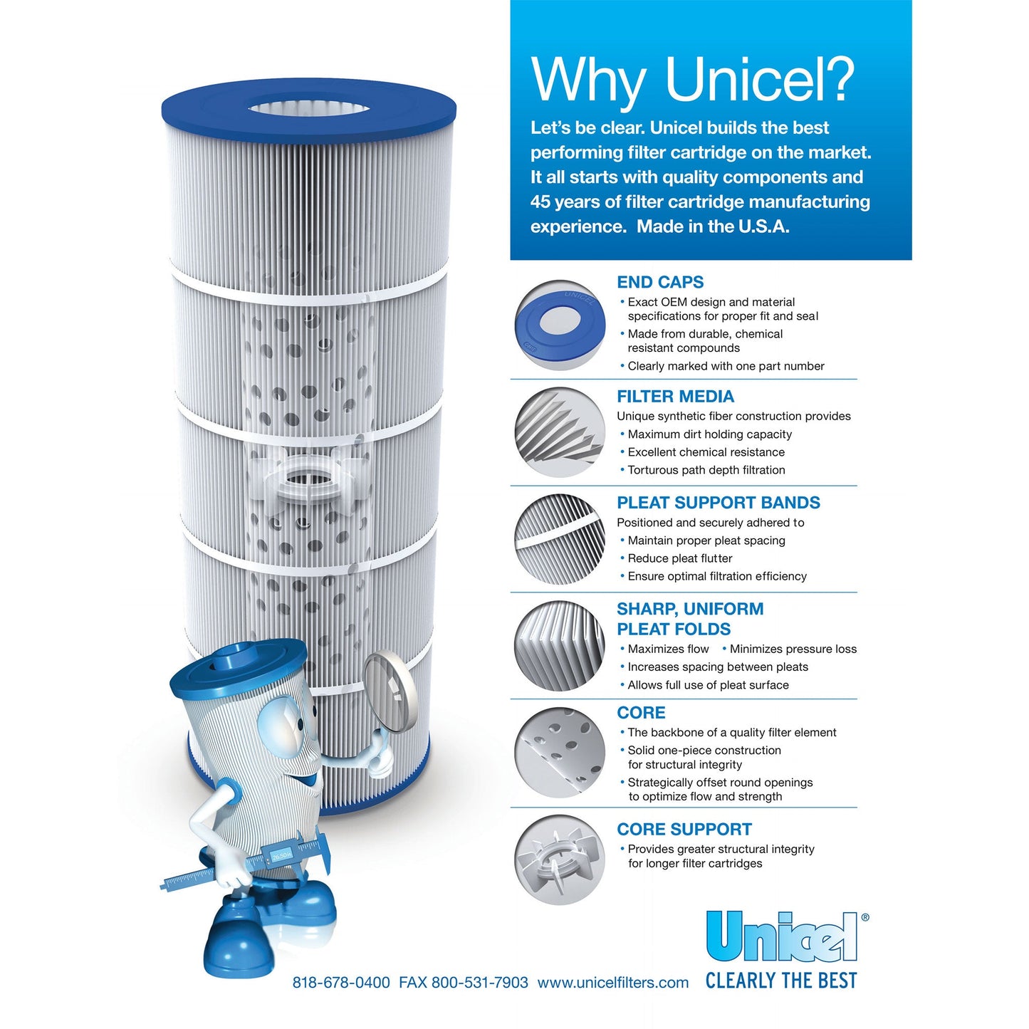 Unicel C-9410 Replacement 100 Sq Ft Swimming Pool Filter Cartridge, 155 Pleats