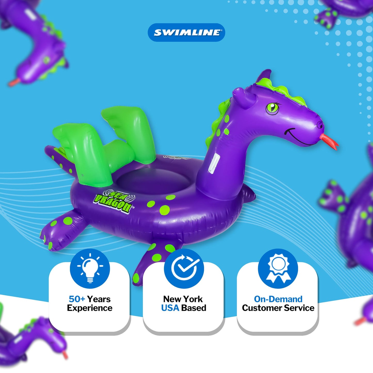 Swimline Giant 115" Inflatable Sea Dragon Ride-On Pool Float Lake Raft, Purple