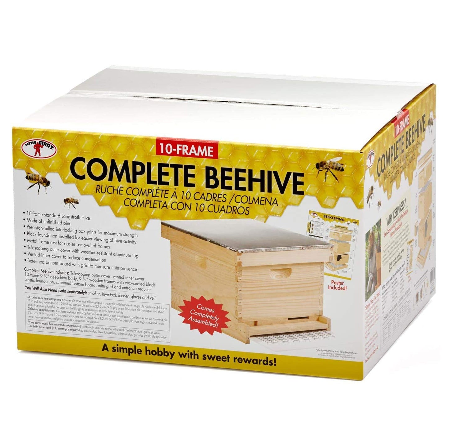 Little Giant 10-Frame Deluxe Assembled Backyard Unfinished Pine Beekeeping Hive
